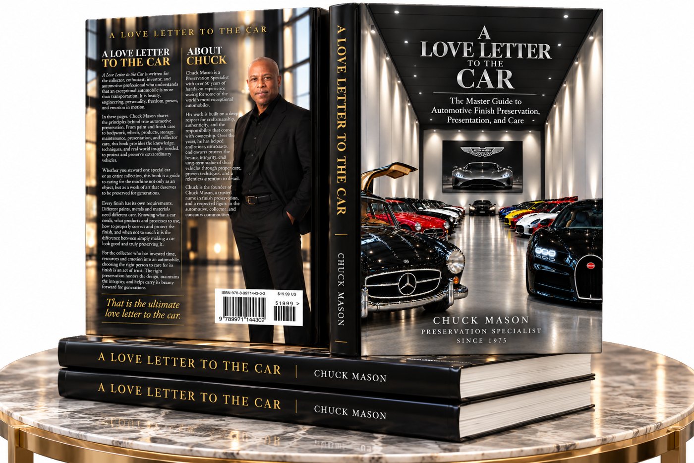 A Love Letter to the Car by Chuck Mason, standing hardcover on a stack of copies