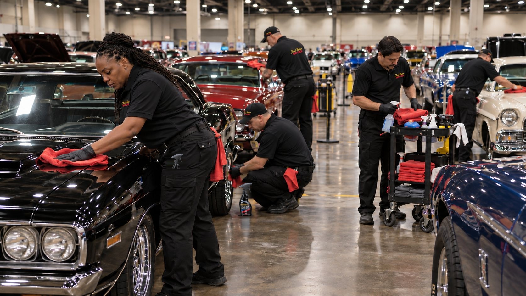 Representative visual of a crew preparing vehicles before an event