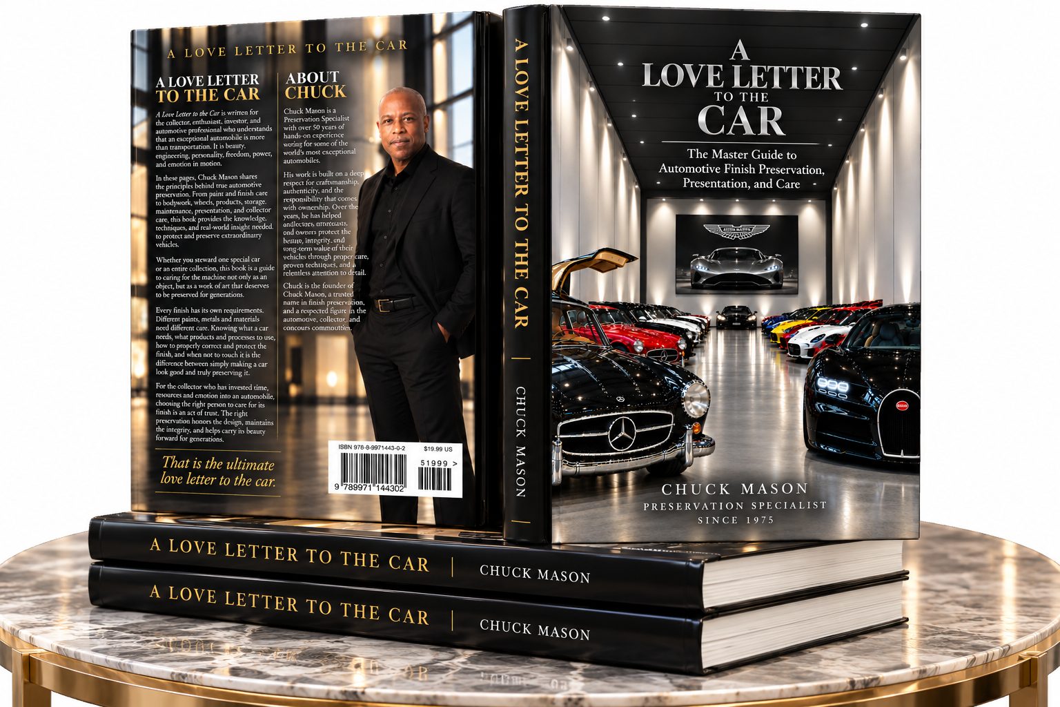 A Love Letter to the Car, hardcover, on a marble table