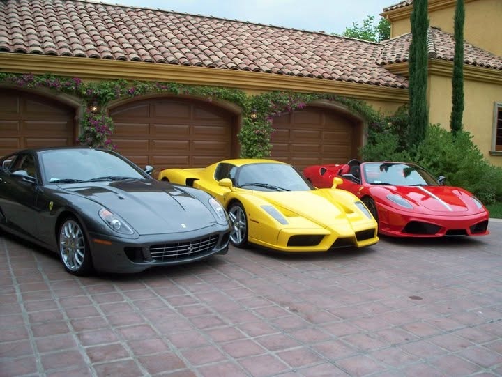 A client's private collection of Ferraris, prepared and lined up at the residence